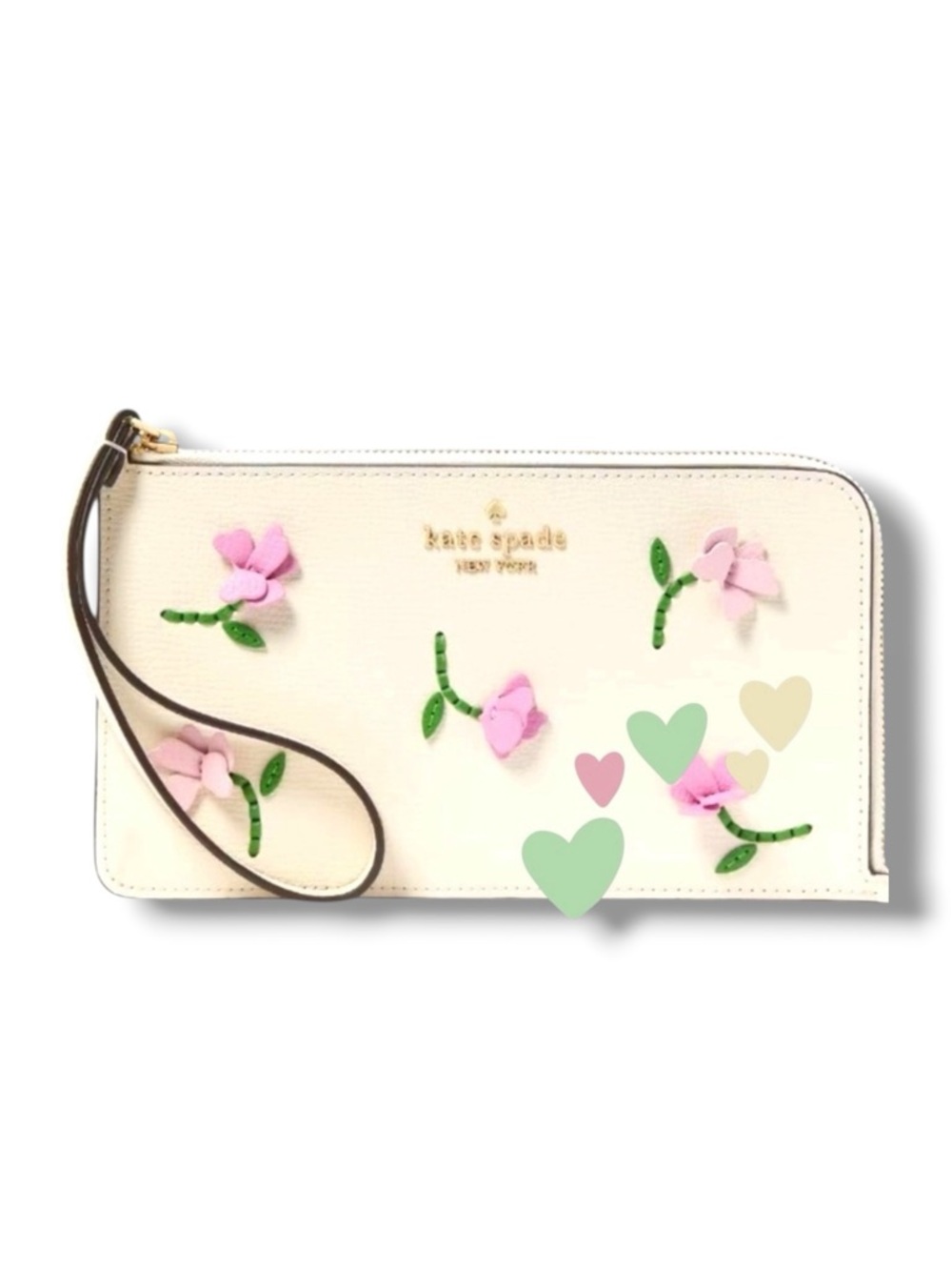 Kate Spade Meringue Lucy Floral Appliqué L Shaped Medium Wristlet NWT MSRP $179 - Picture 3 of 14